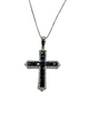 14K White Gold Sapphire Channel 1/3CTW Diamond Border Cross Pendant Necklace