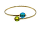 14K Yellow Gold Green & Blue Bead Bypass Bangle Bracelet