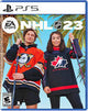 Cover of NHL 23 video game featuring two people in hockey-themed clothing with EA Sports and NHL logos.