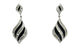 Pair of black and silver earrings on a white background