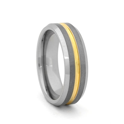 Comfort Fit Two Tone 7mm Tungsten Carbide Wedding Band with Gold Color PVD Plated Groove - Dick's Pawn Superstore