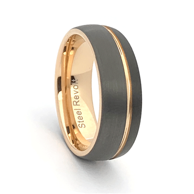 Comfort Fit 8mm Brushed Finish Tungsten Carbide Wedding Band with Rose Gold Color PVD Plated Line and Interior - Dick's Pawn Superstore