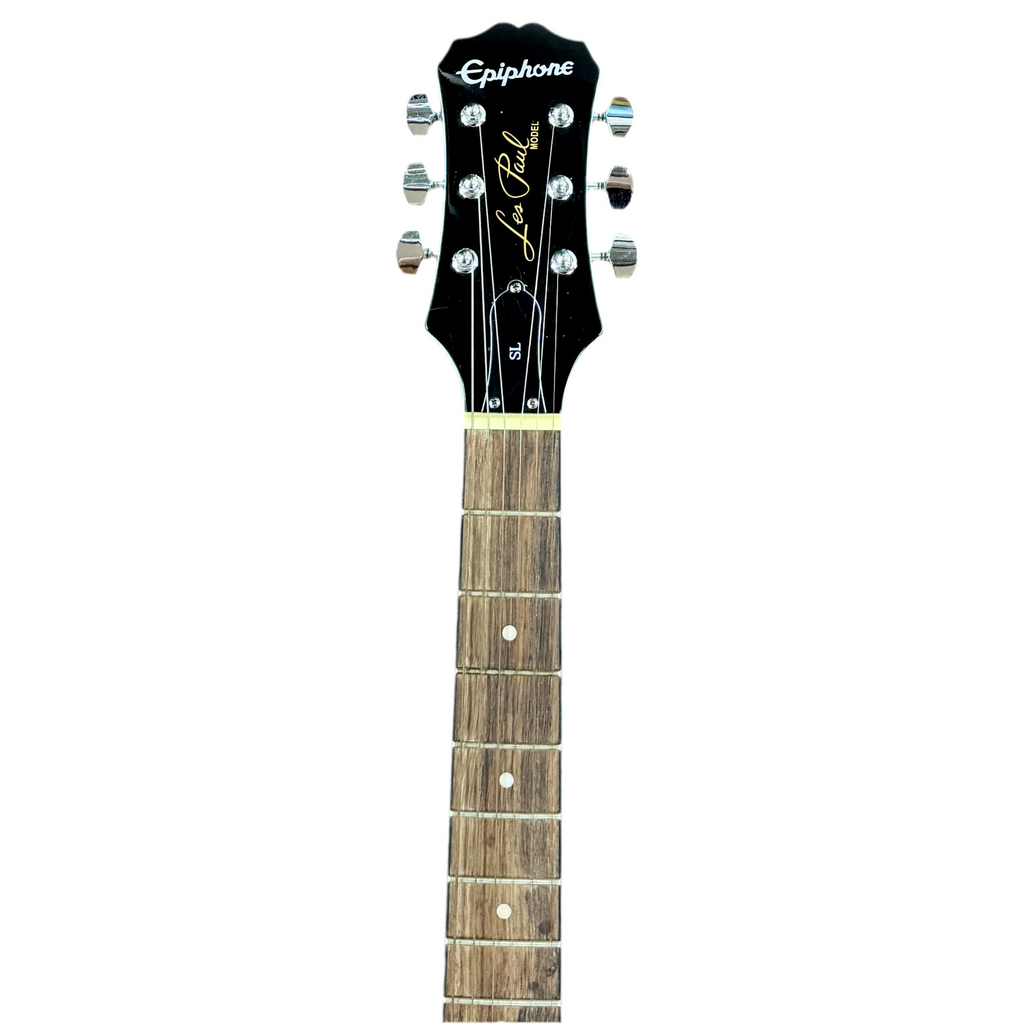 Epiphone Les Paul Model SL Melody Maker Electric Guitar headstock with 'Epiphone' branding on a white background