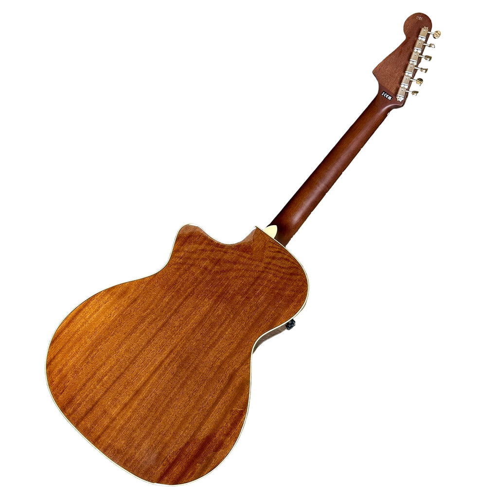 Fender California Series Newport Player Acoustic-Electric Guitar Wooden acoustic guitar on a wooden floor