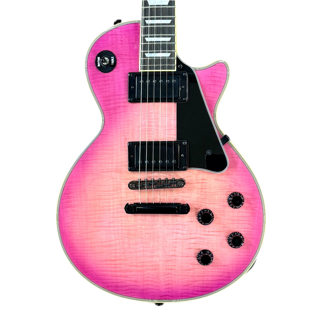 Agile AL-3100MCC Electric Guitar Pink electric guitar with a black pickguard on a white background