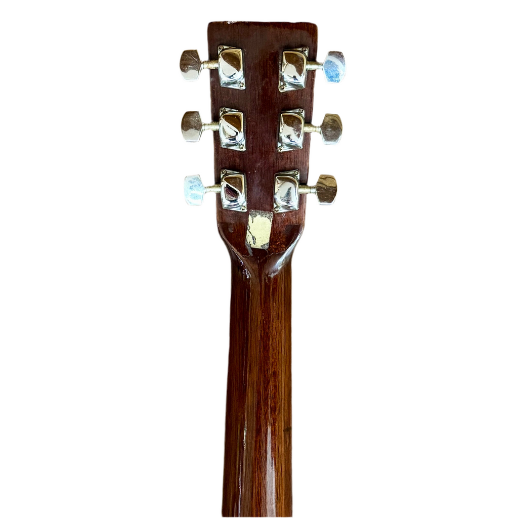 Carlos Model No. 249 Acoustic Guitar Close-up of a guitar headstock with tuning pegs on a white background