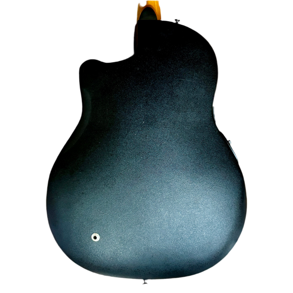 Ovation Celebrity CC28 Acoustic-Electric Guitar Back view of a blue electric guitar on a white background