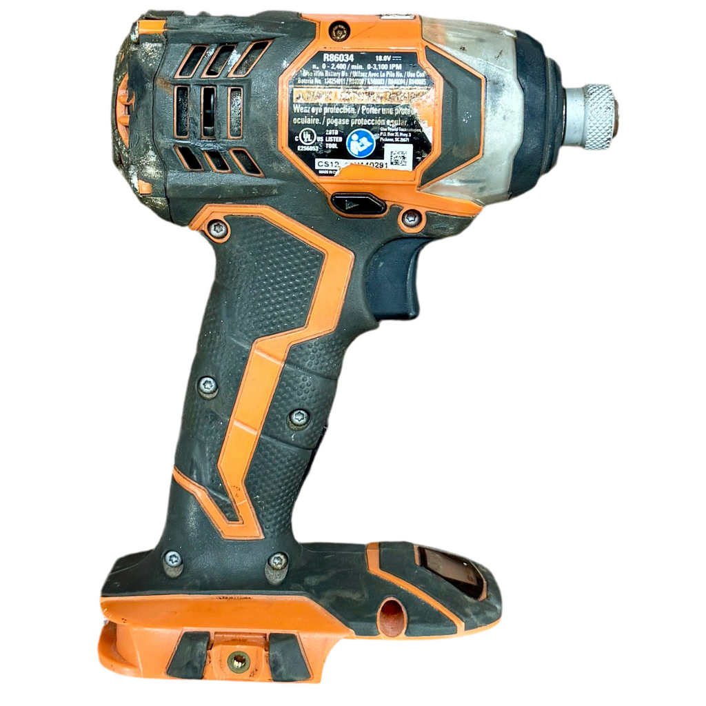 RIDGID X4 18V 1/4" Cordless Hex Shank Impact Driver (R86034) Orange and black cordless drill on a white background