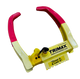 Yellow and red trimax lock on a white background