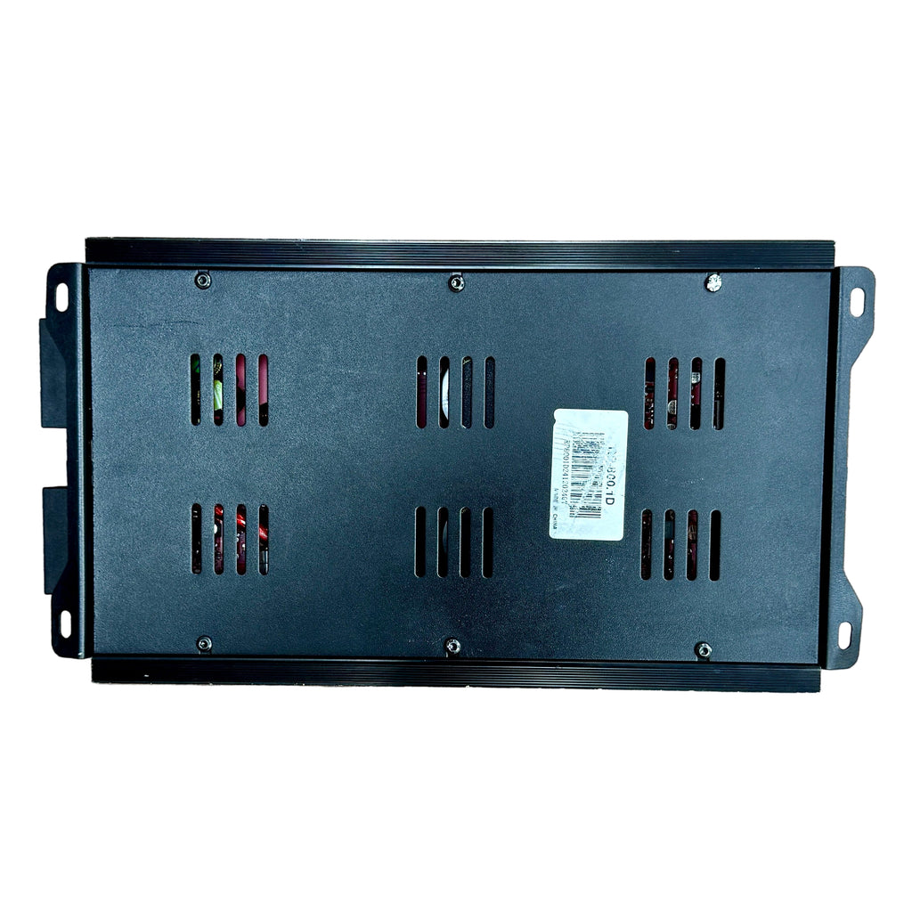 SKAR AUDIO RP-800.1D 800 Watt Class D Monoblock Car Amplifier Black electronic device with ventilation slots on a wooden surface