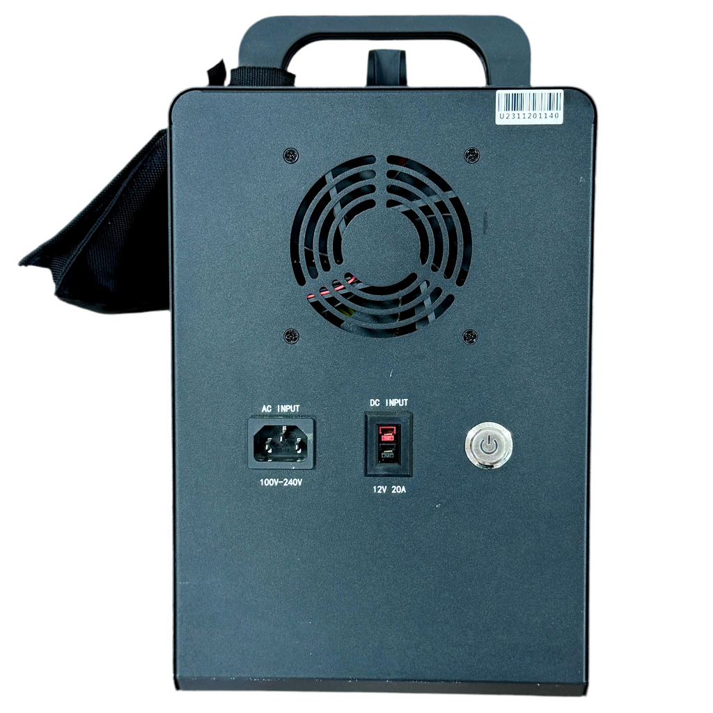 4Patriots Patriot Power Solar Generator 1800 Back view of a blue power station with connectors on a white background