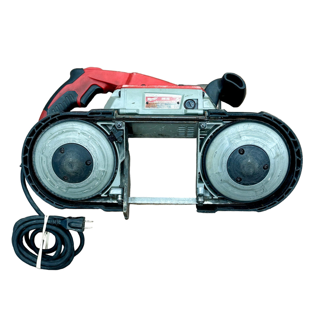 Milwaukee 11-Amp Corded Variable Speed Deep Cut Band Saw w/ Hard Case (6232-20) Saw machine with red handle on a white background
