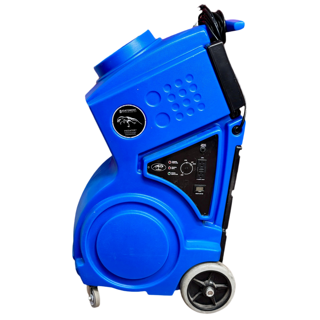 Abatement Technologies Predator 1200 Portable Air Scrubber Blue industrial machine with wheels on a white background
