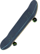 Skateboard with a black deck and green wheels on a white background