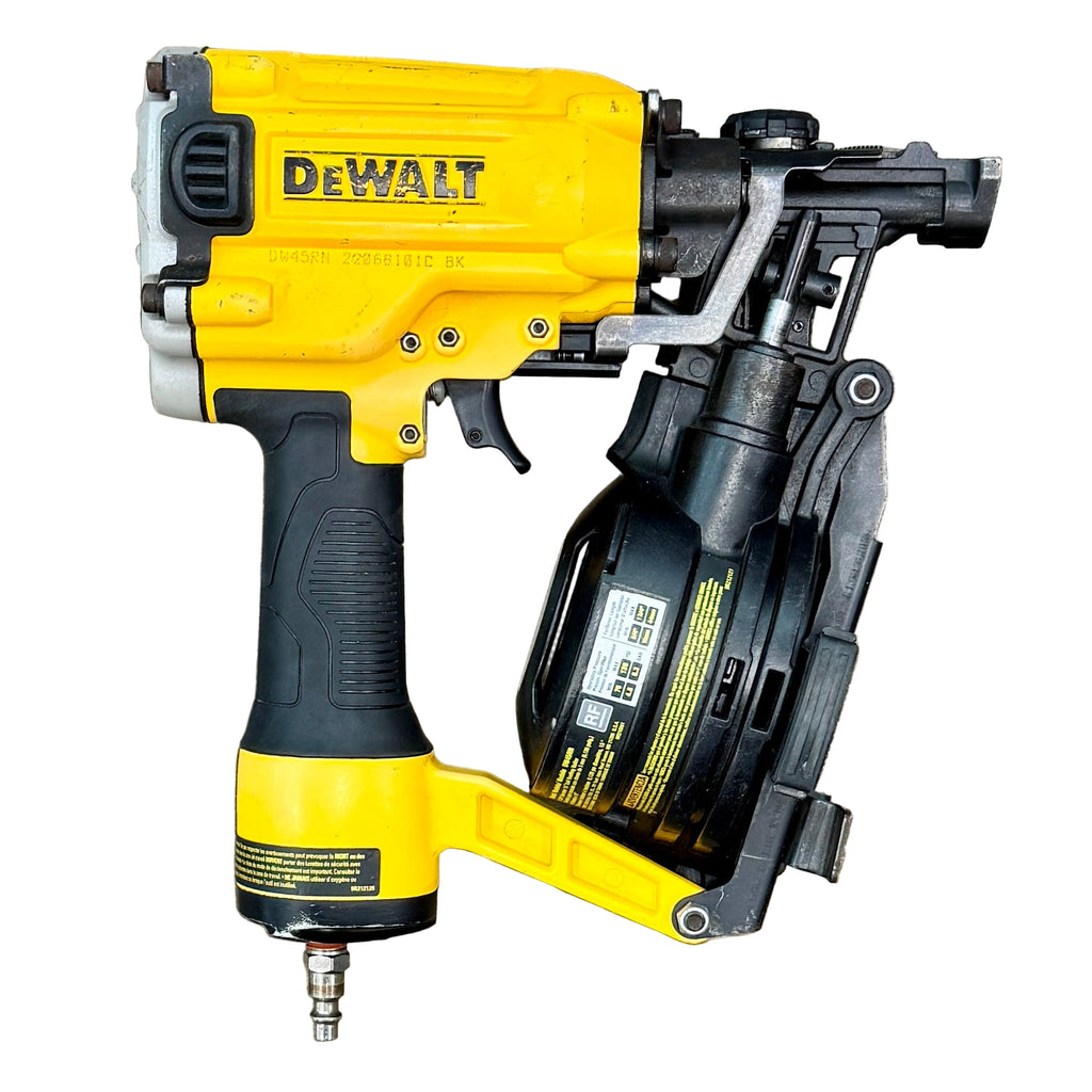 DeWalt 15-Degree 1-3/4" Pneumatic Coil Roofing Nailer (DW45RN) DeWalt nail gun on a wooden surface