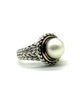 .925 Sterling Silver/14K Gold Woven Rope Framed Pearl Ring Silver ring with a pearl on a white background