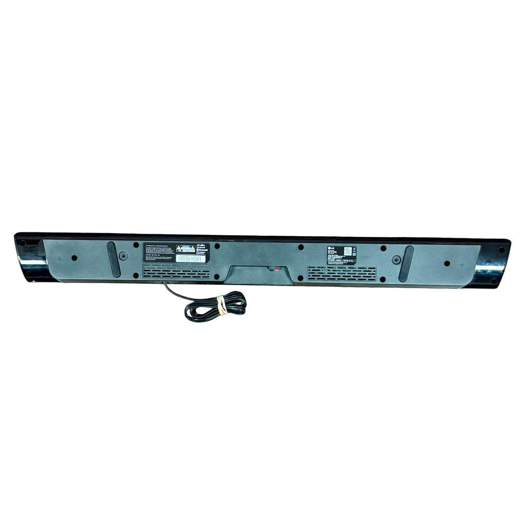 LG NB2540 120W Sound Bar w/ Remote Back view of a vehicle bumper with a plug on a white background