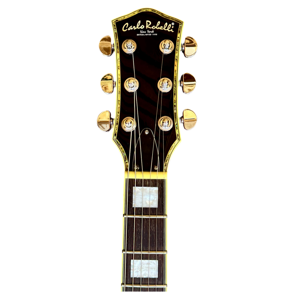 Carlo Robelli CRB1955 OR Hollow Body Electric Guitar headstock with 'Carlo Rubelli' branding on a white background