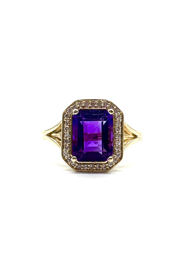 Amethyst and Diamond Halo Ring