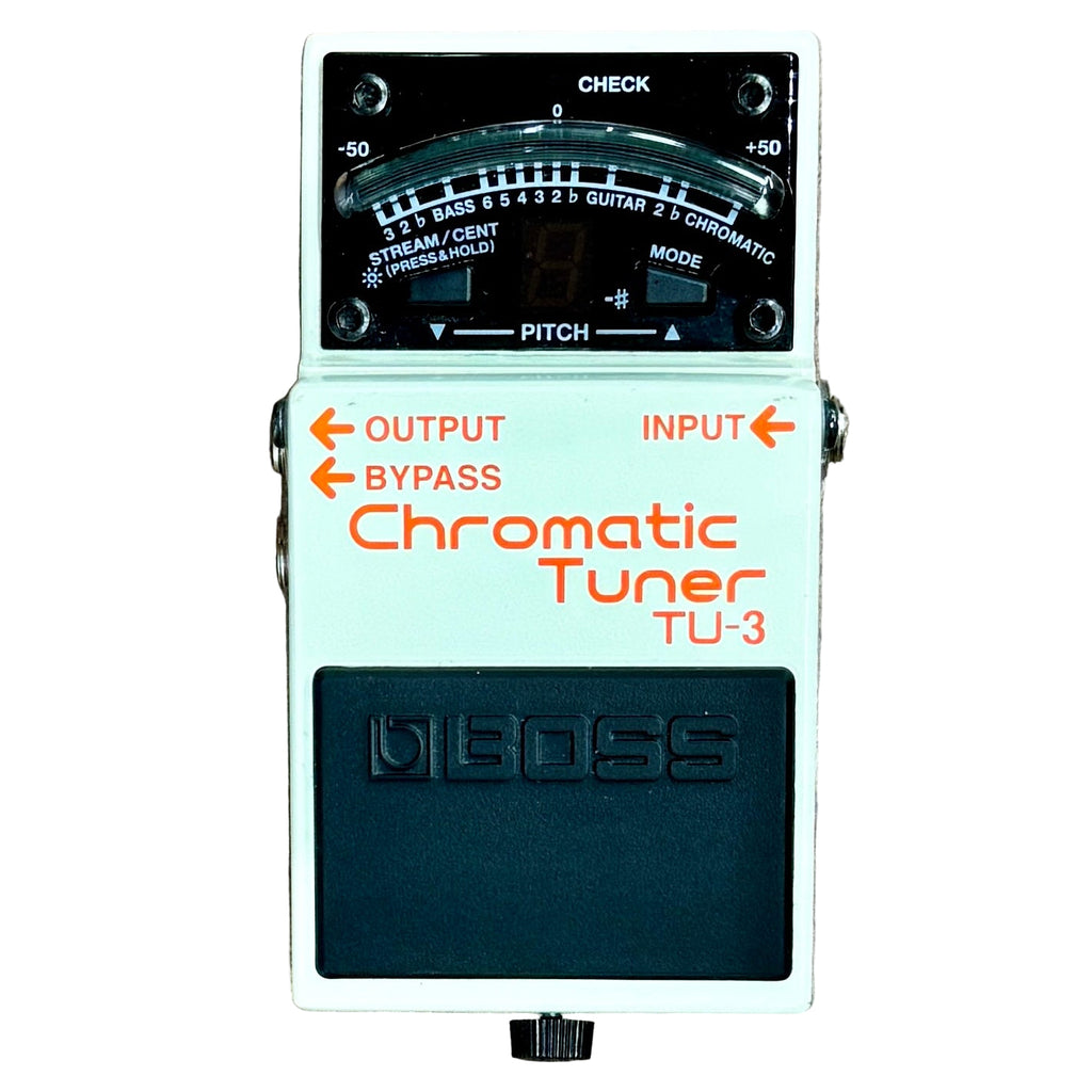 BOSS TU-3 Chromatic Tuner Guitar Effects Pedal Boss TU-3 Chromatic Tuner on a wooden surface
