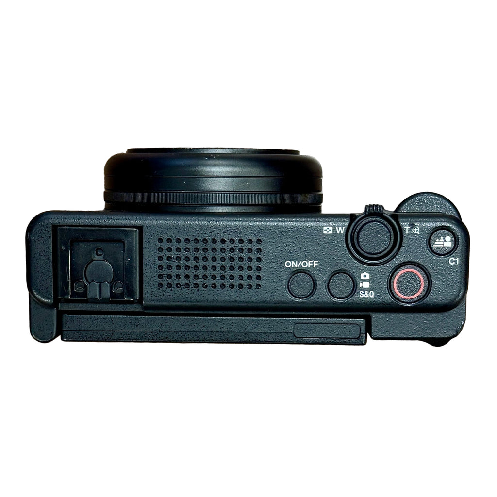 Sony ZV-1F Vlog Camera for Content Creators and Vloggers - Black camera on a wooden surface