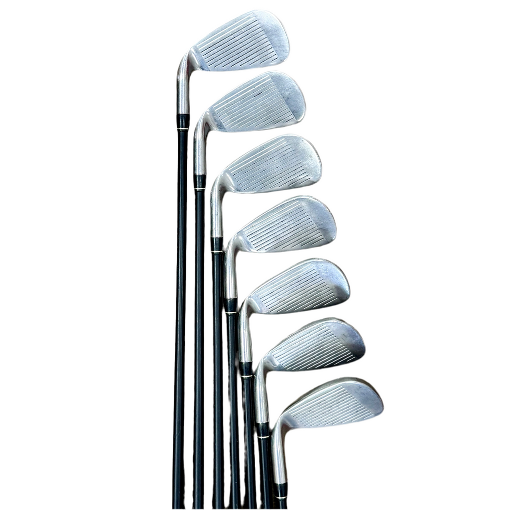 TaylorMade rac OS 7-Piece Iron Set RH Golf Clubs (3-9) Set of golf clubs on a white background