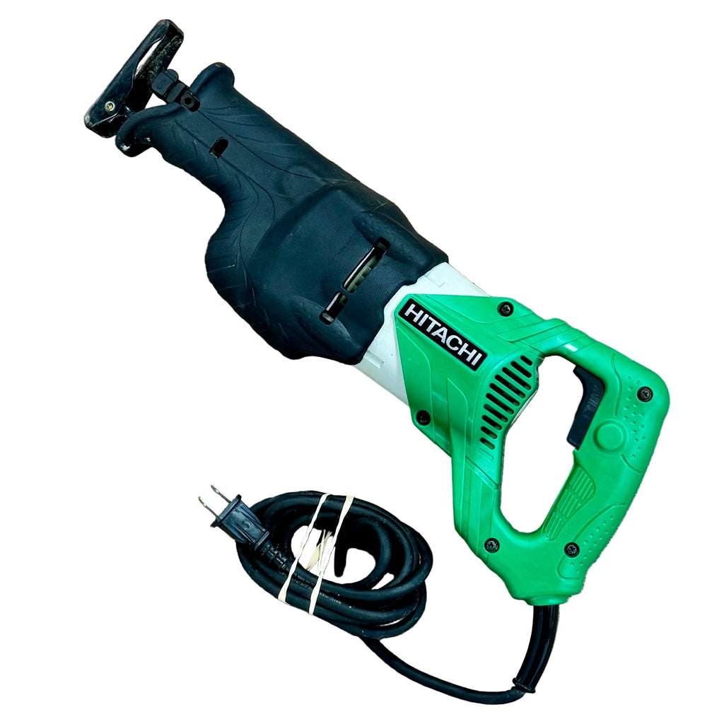 Hitachi 10-Amp 1-1/8" Stroke Corded Variable Speed Reciprocating Saw w/ Hard Case (CR13V2) Green Hitachi power tool on a wooden floor