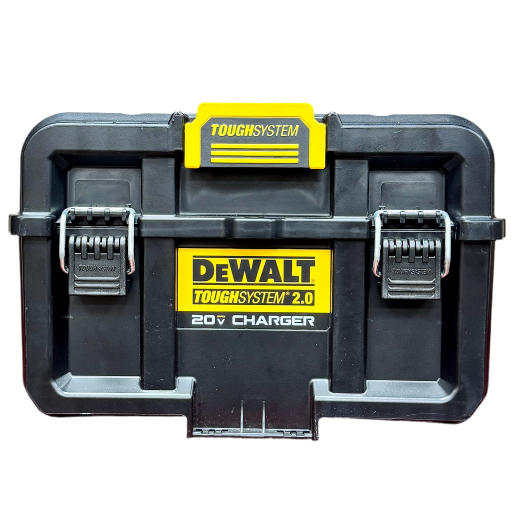 DeWalt TOUGHSYSTEM 2.0 20V MAX Dual Port Charger Box (DWST08050) Black Dewalt toolbox with yellow labels on a white background