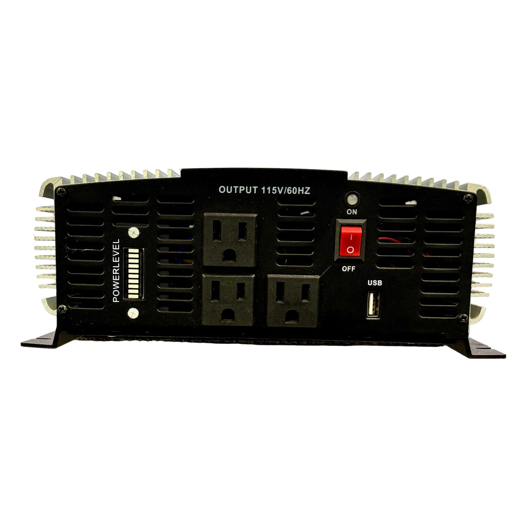 JUPITER 2000 Watt Continuous / 4000 Watt Peak Modified Sine Wave Power Inverter Power inverter with multiple outlets and USB port on a white background