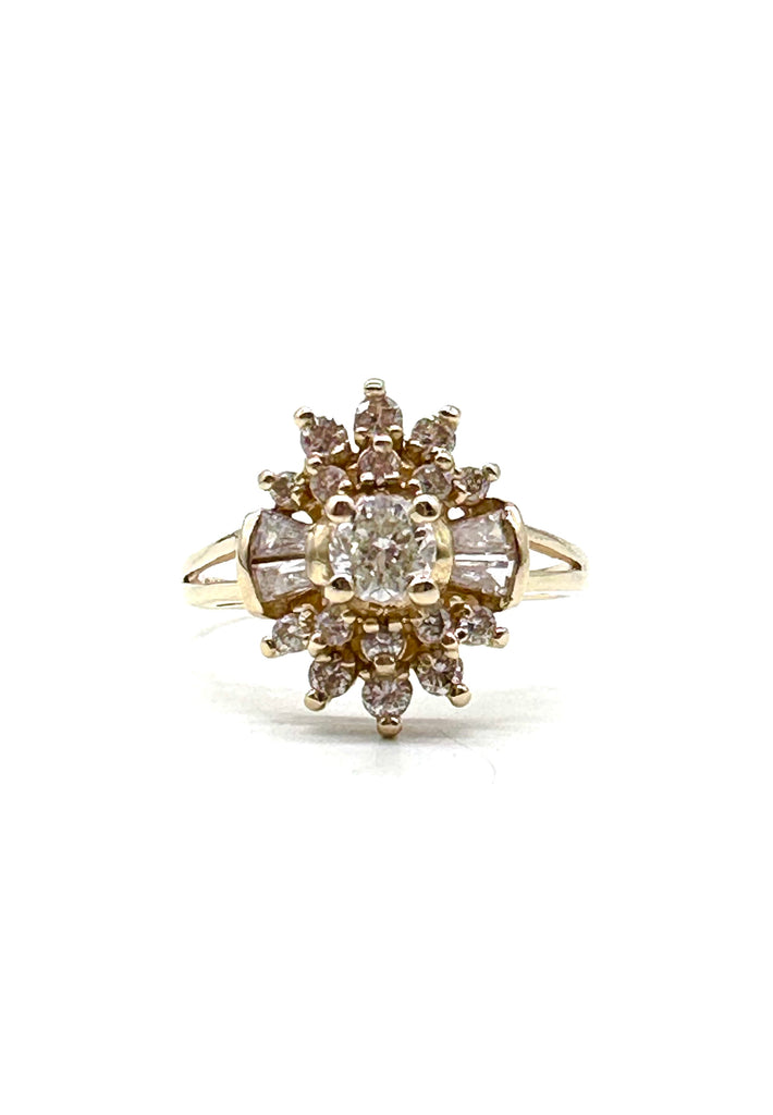 Diamond Sunburst Cluster Ring