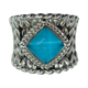 JAI .925 Sterling Silver Concave Basket Weave Ring Silver ring with a blue gemstone on a white background