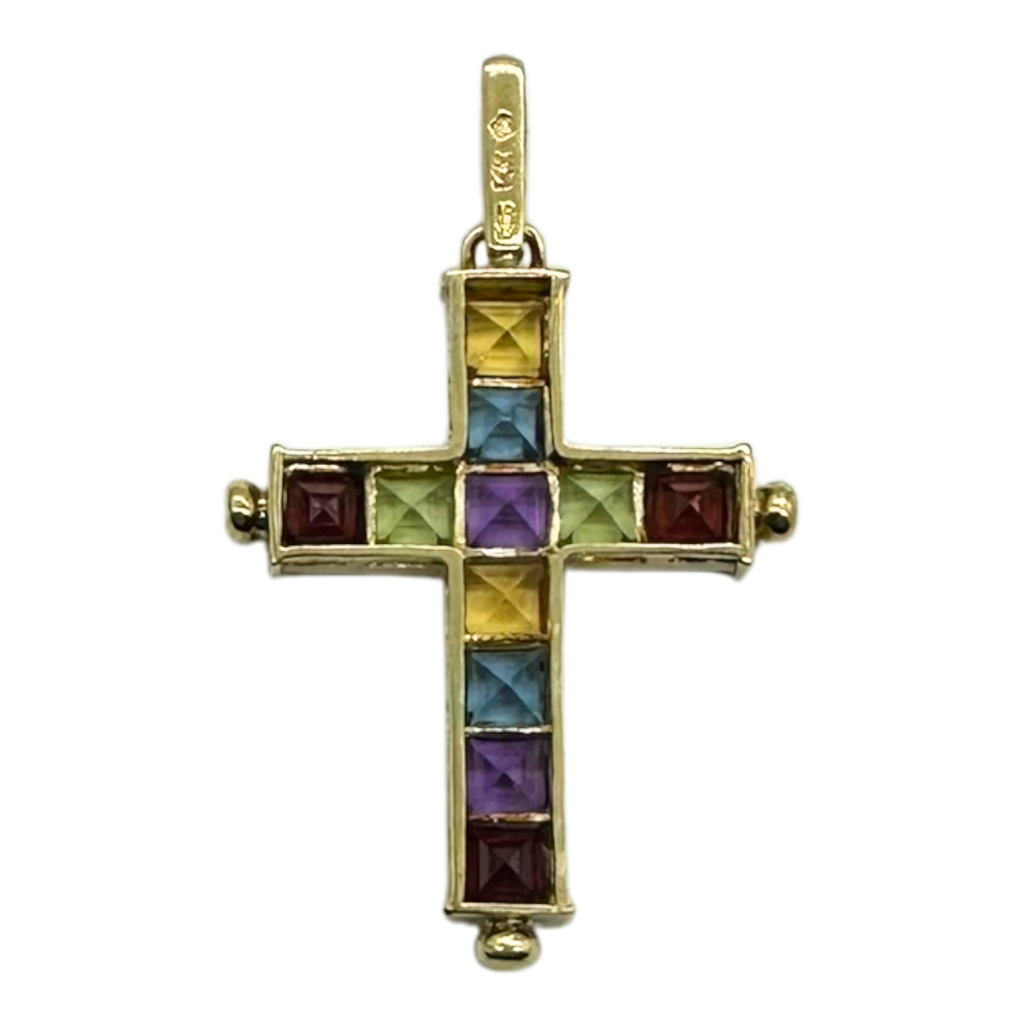 14k Yellow Gold Multi-Color Cross Pendant back