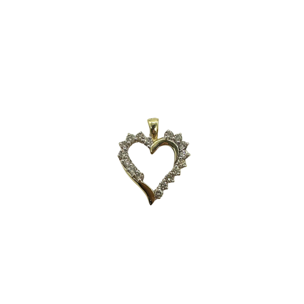 Heart-shaped pendant with diamonds on a white background