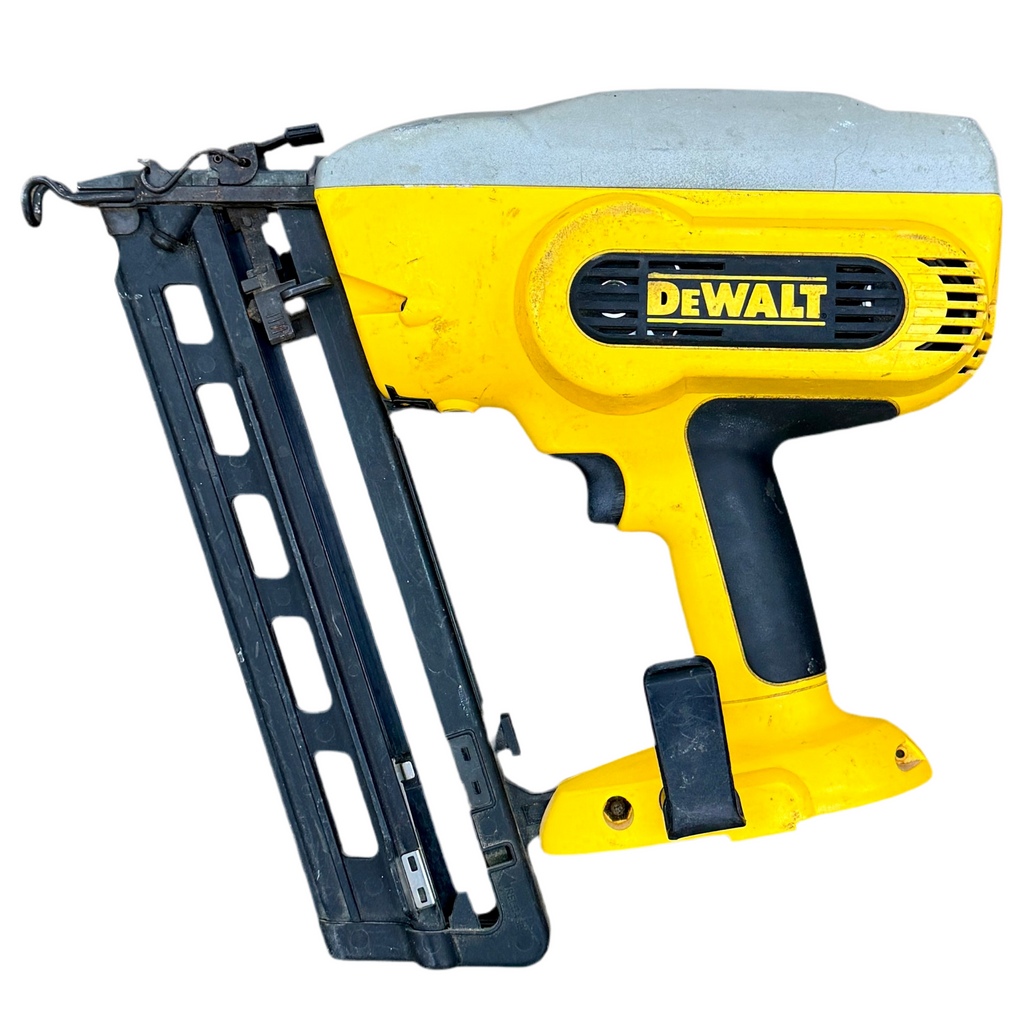 DeWalt 18V XRP 2-1/2" 16-Gauge 20-Degree Cordless Angled Finish Nailer w/ Battery (DC618) Yellow and black Dewalt nail gun on a white background