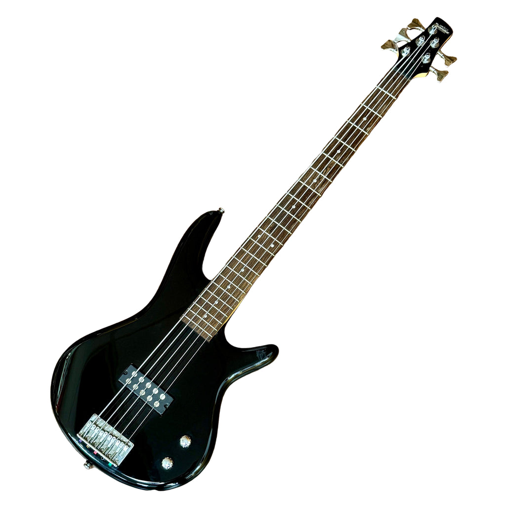 Ibanez GiO SOUNDGEAR GSR105EX 5-String Electric Bass Guitar Black electric bass guitar on a white background