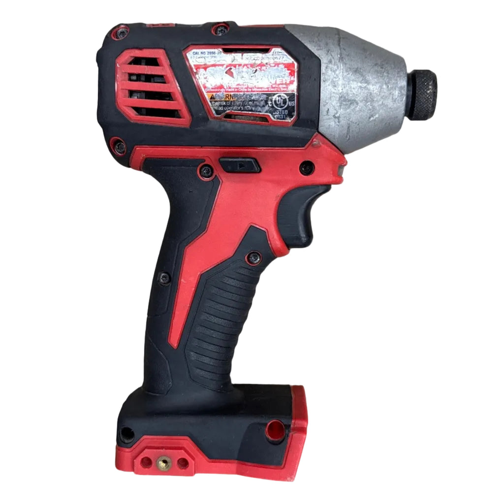 Milwaukee M18 18V 1/4" Cordless Hex Impact Driver w/ Battery & Charger (2656-20) Red and black cordless drill on a white background