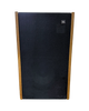 Black speaker with wooden frame on a white background