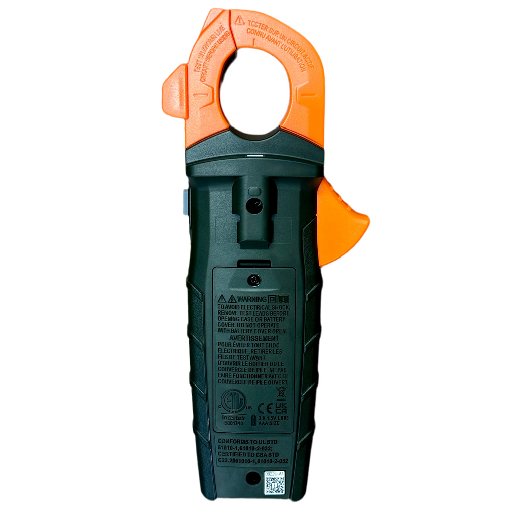 Klein Tools CL445 HVAC Digital Clamp Meter w/ Case & Accessories Orange and black clamp meter on a white background