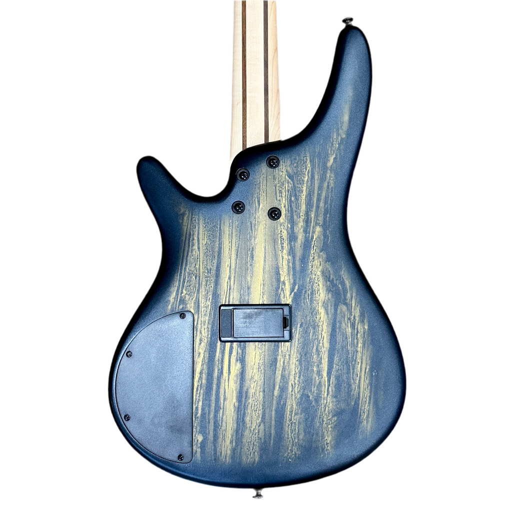 Ibanez SoundGear SR300E Electric Bass Guitar Blue electric guitar with a white pickguard on a white background