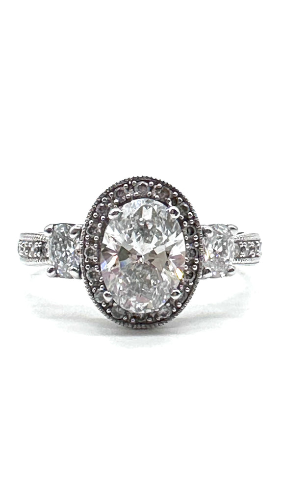 Oval Lab Diamond Milgrain Halo Ring