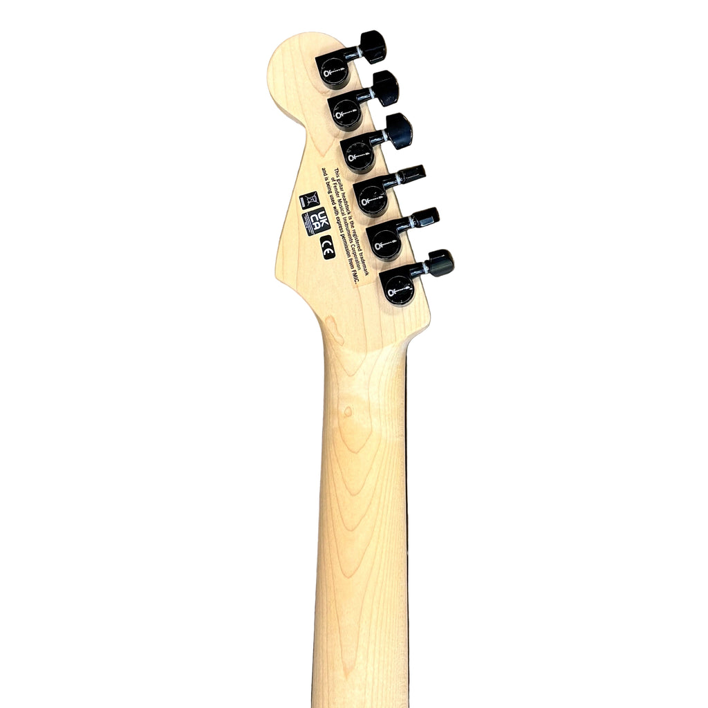 Charvel Pro-Mod So-Cal Style 1 HSS FR E Electric Guitar neck with headstock on a wooden floor