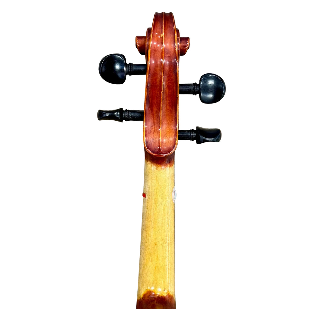 Strobel MA-105 Student Series Viola w/ Hard Case Violin scroll with wooden body and black tuning pegs on a white background