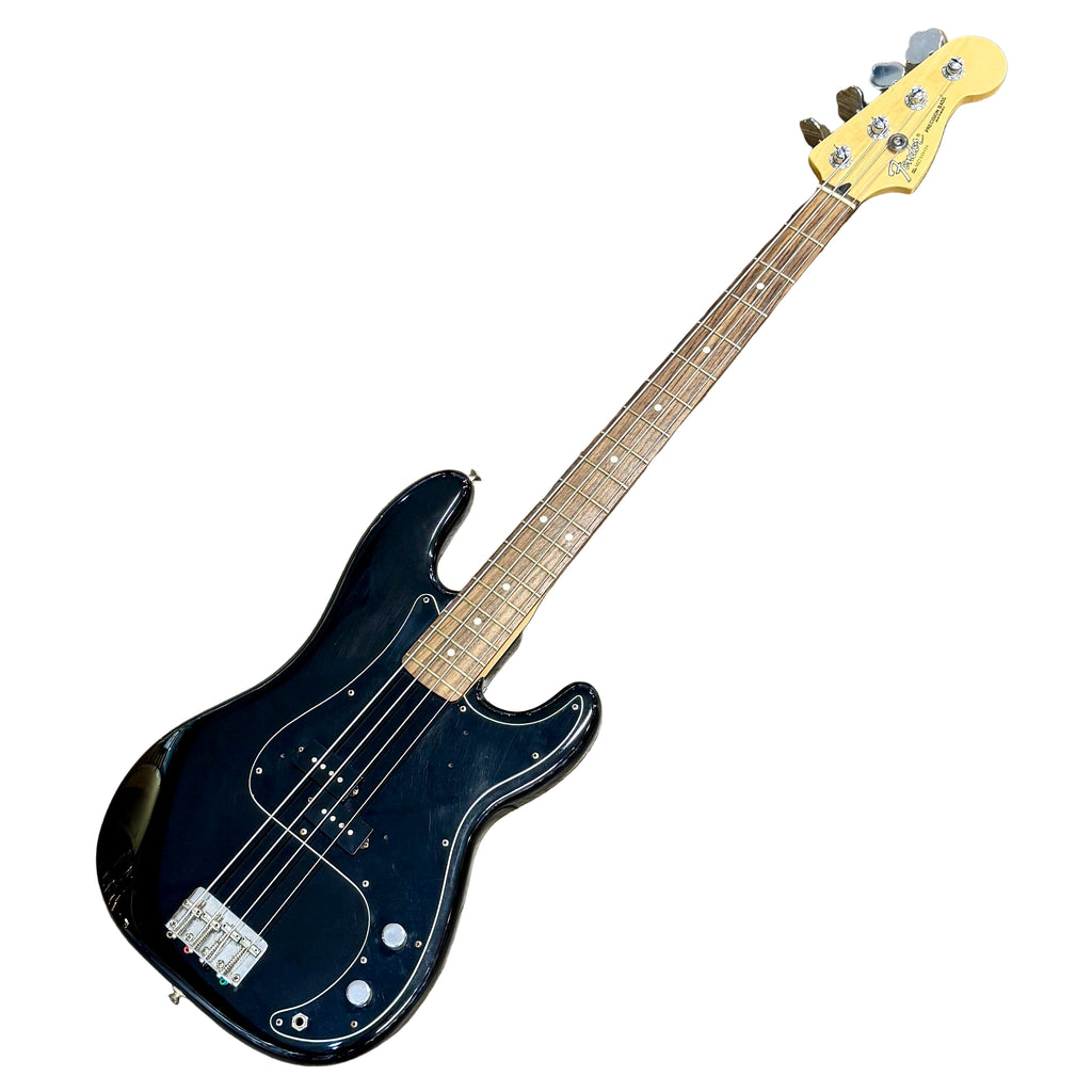 Fender Standard Precision Bass Electric Bass Guitar w/ Hard Case Black electric bass guitar with a white background
