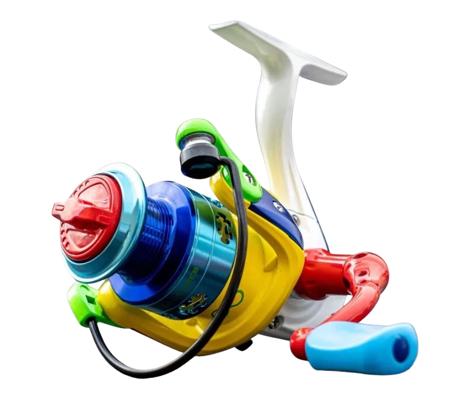 Colorful fishing reel on a white background