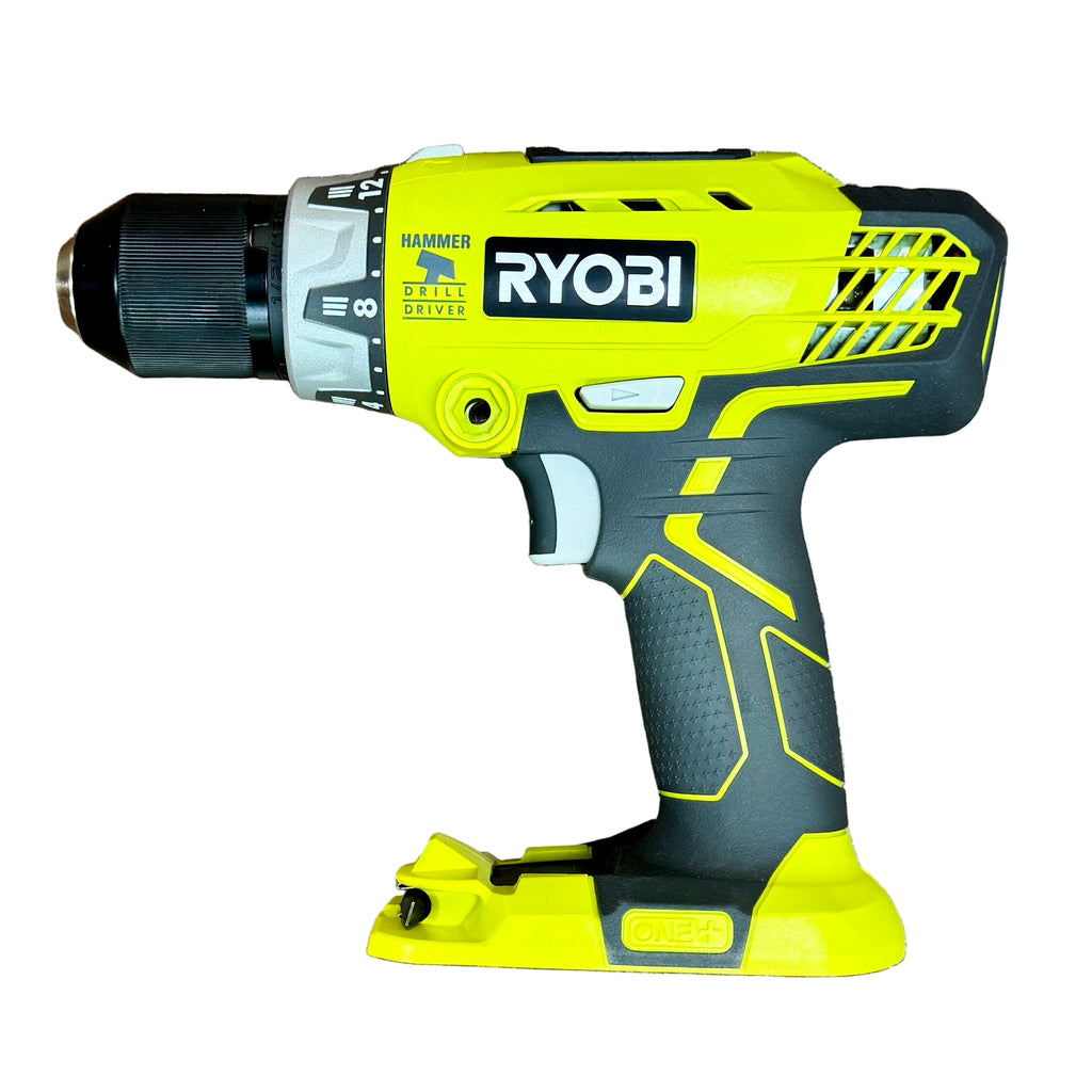 RYOBI ONE+ 18V 1/2" Cordless Hammer Drill/Driver (P214) Ryobi drill driver with yellow and black design on a white background