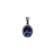 14K White Gold Oval Tanzanite 1/4CTW Diamond Halo Pendant Silver pendant with a blue gemstone on a white background