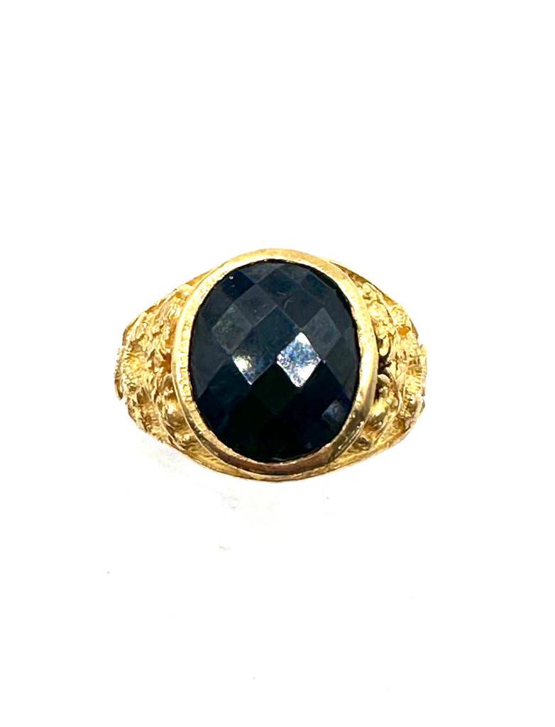 Men’s Checkered Black Onyx 24 Karat Dragon Ring