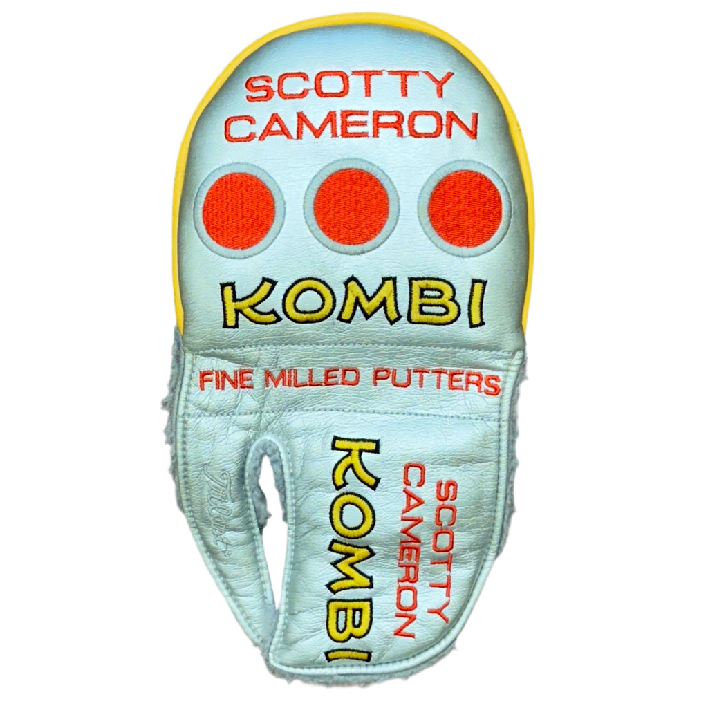 Titleist Scotty Cameron STUDIO SELECT KOMBI Mallet Putter RH Golf Club w/ Headcover Scotty Cameron Kombi putter head cover with red and yellow text on a white background