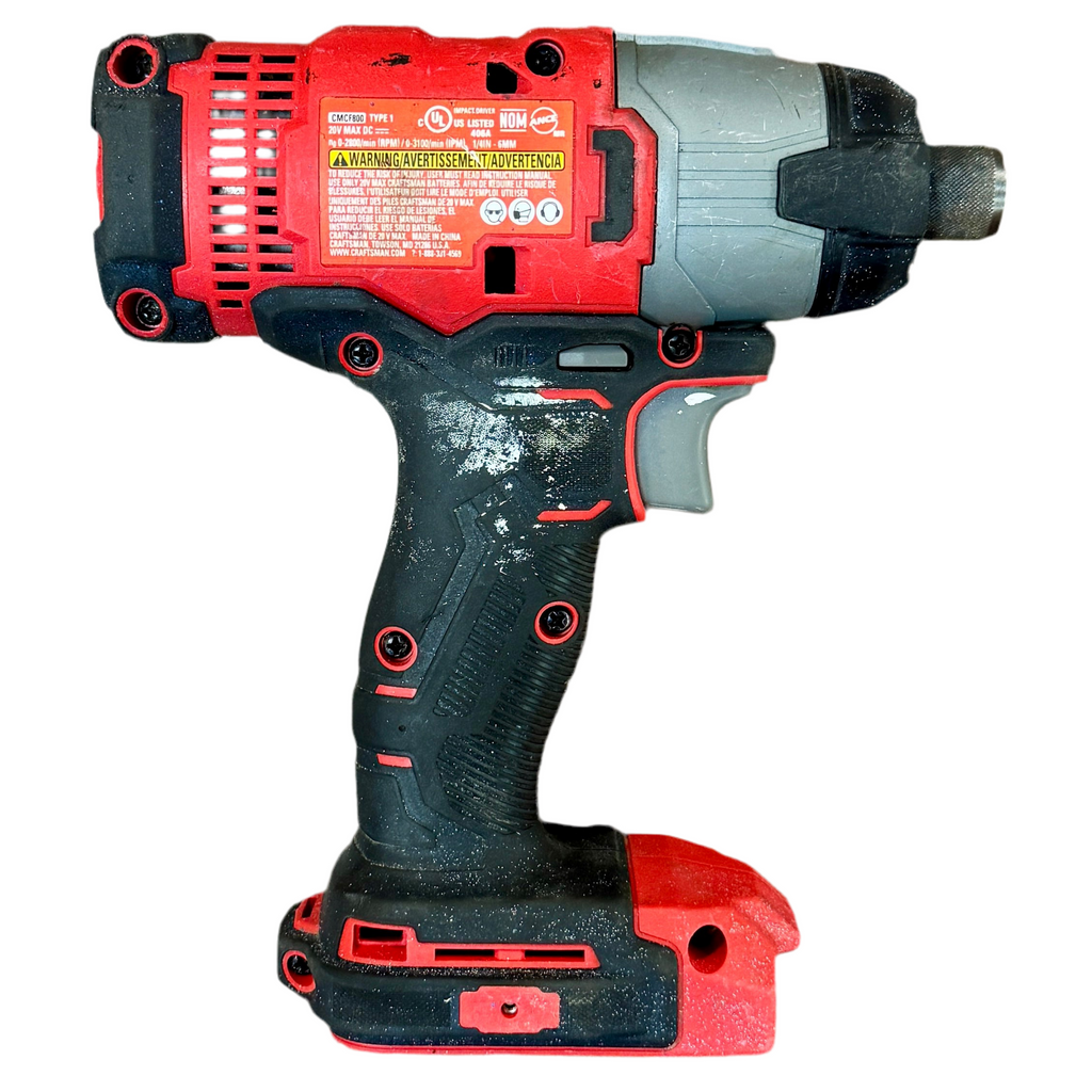 CRAFTSMAN V20 1/4" Cordless Impact Driver w/ Battery (CMCF800) Red and black cordless drill on a white background