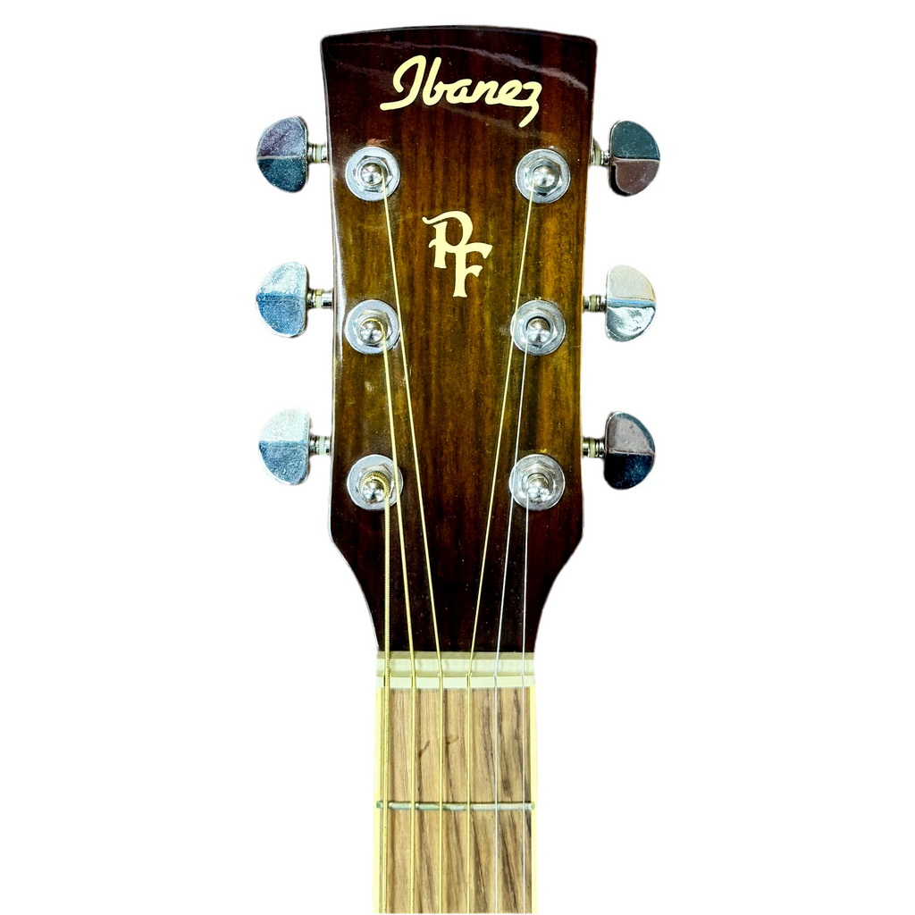 Ibanez PF25ECEWC-LVS 3U-01 Acoustic-Electric Guitar w/ Hard Case Guitar headstock with Ibanez logo on a white background